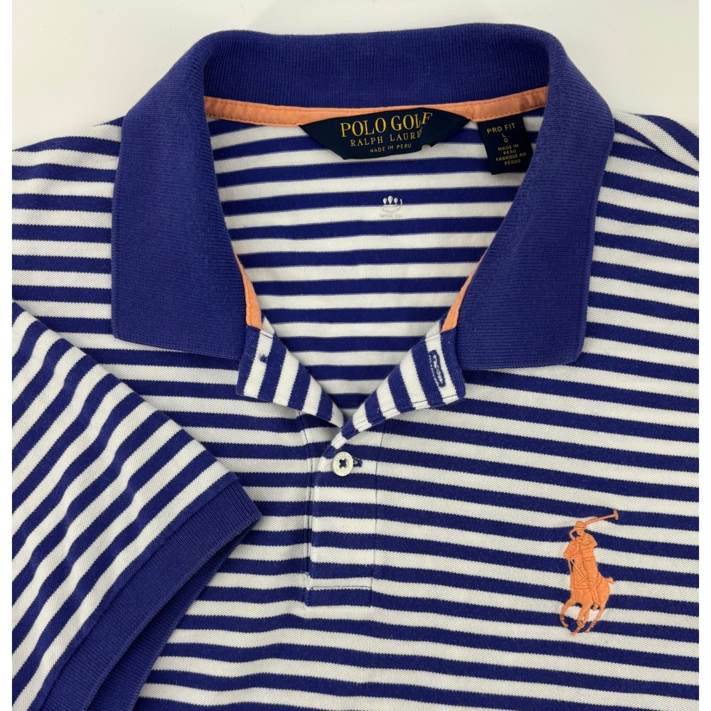 Polo Golf Ralph Lauren Polo Shirt Men's L Blue White Striped Pro Fit